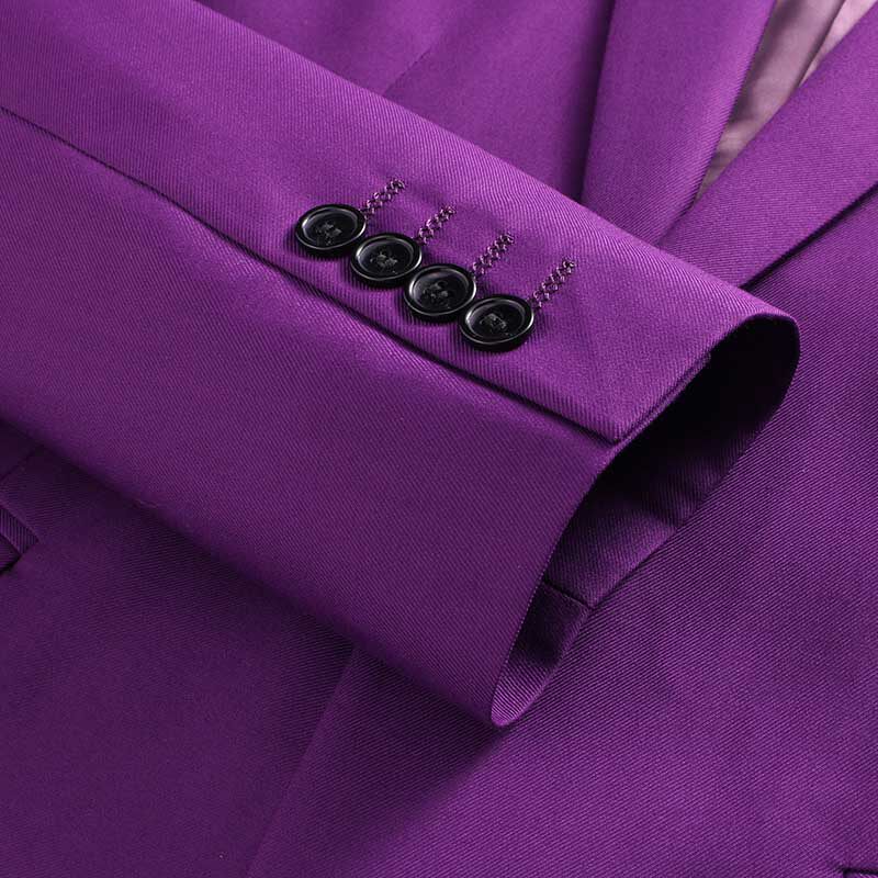 深紫结婚职业春季套装全套西装新郎紫色纯色西服套装