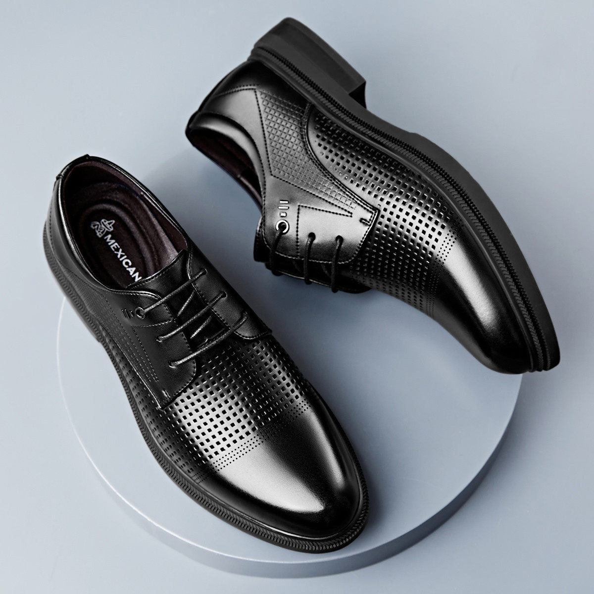 皮鞋稻草人真皮镂空夏季透气打孔男鞋休闲商务正装皮鞋