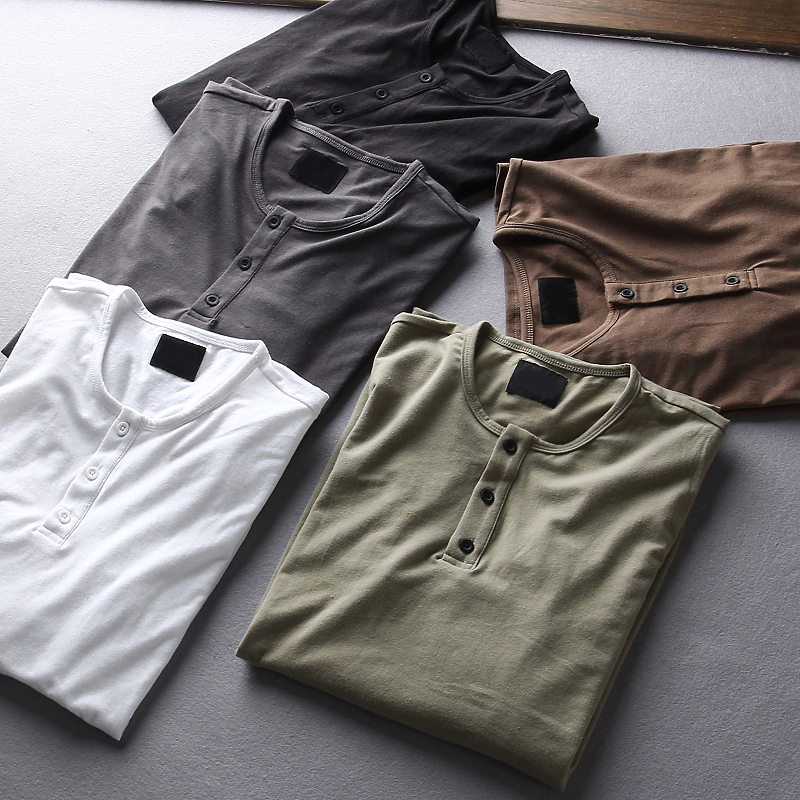 出口尾单 春季新款 男士水洗亨利领舒适休闲百搭长袖T恤打底衫