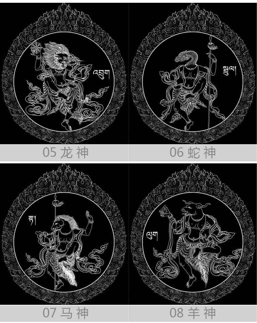 唐卡描金涂色十二生肖神线生肖神描diy手绘自己diy