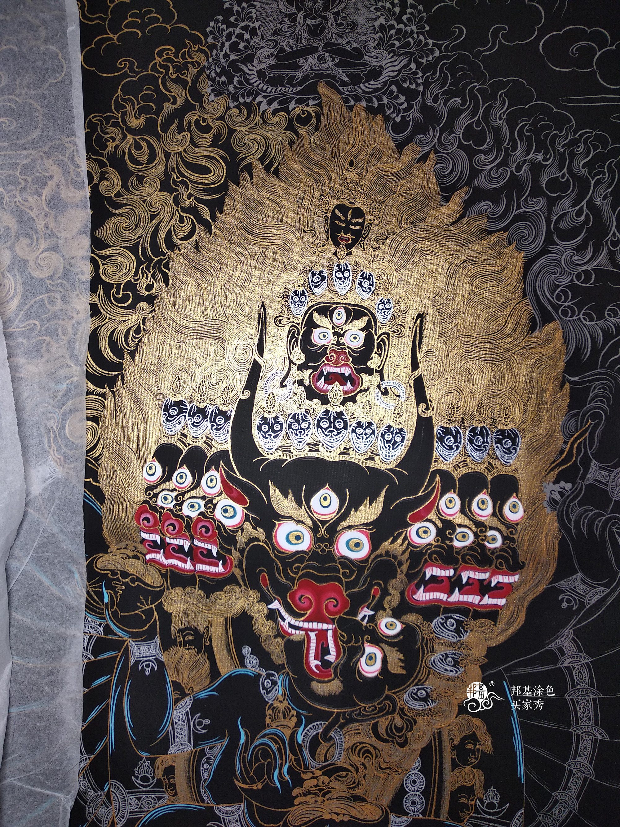 唐卡描金大威威德金刚画稿牛头明王佛像涂色diy