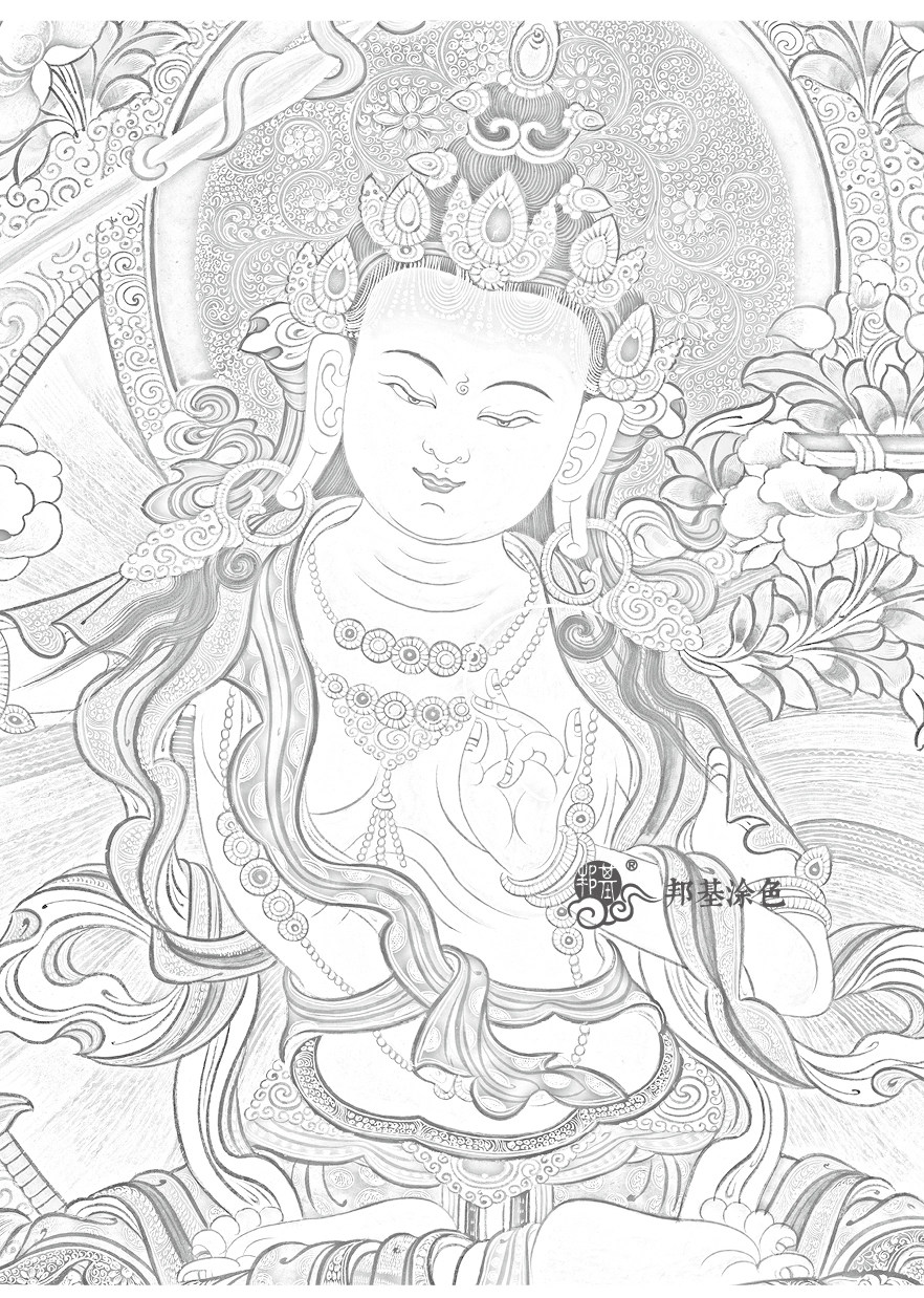 唐卡涂色五部文殊菩萨佛像diy手绘自己装饰画diy