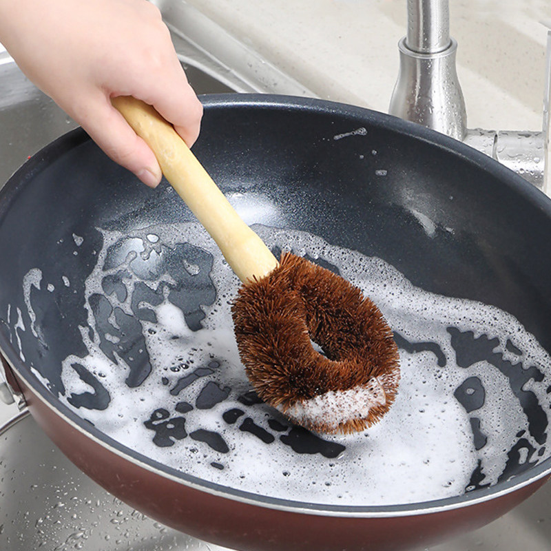 5个装椰棕锅刷洗洗碗厨房用刷子长柄清洁刷木柄厨房用刷