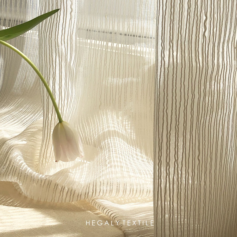 hegaly高光时刻温柔透亮窗纱纱带细闪杏色仙气定制窗帘
