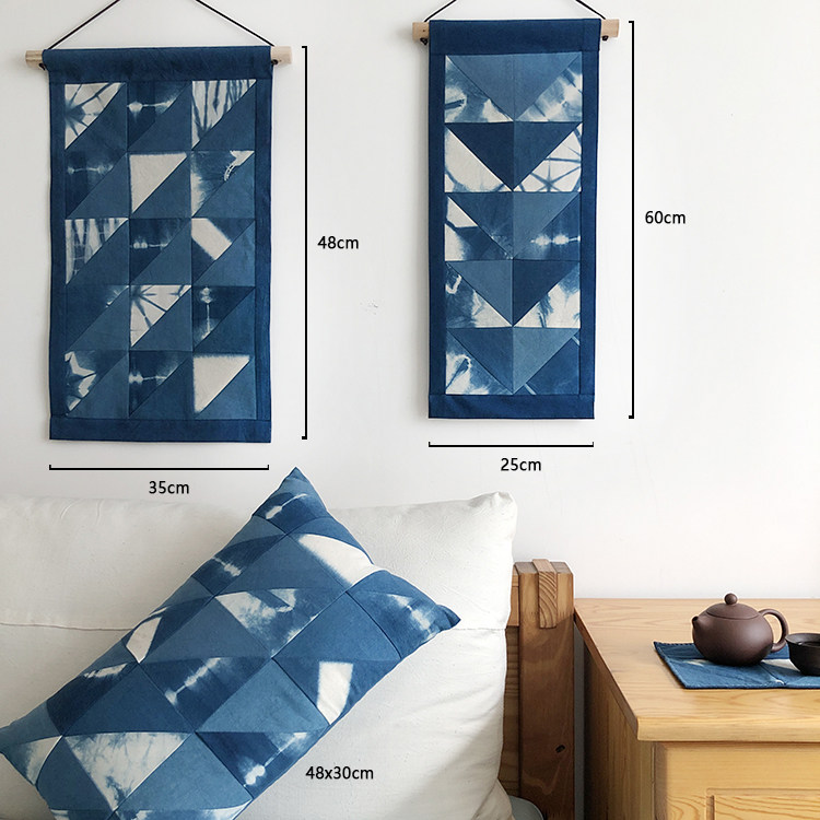 挂布本事手工扎染蓝染拼布双层挂旗壁饰gb20挂毯