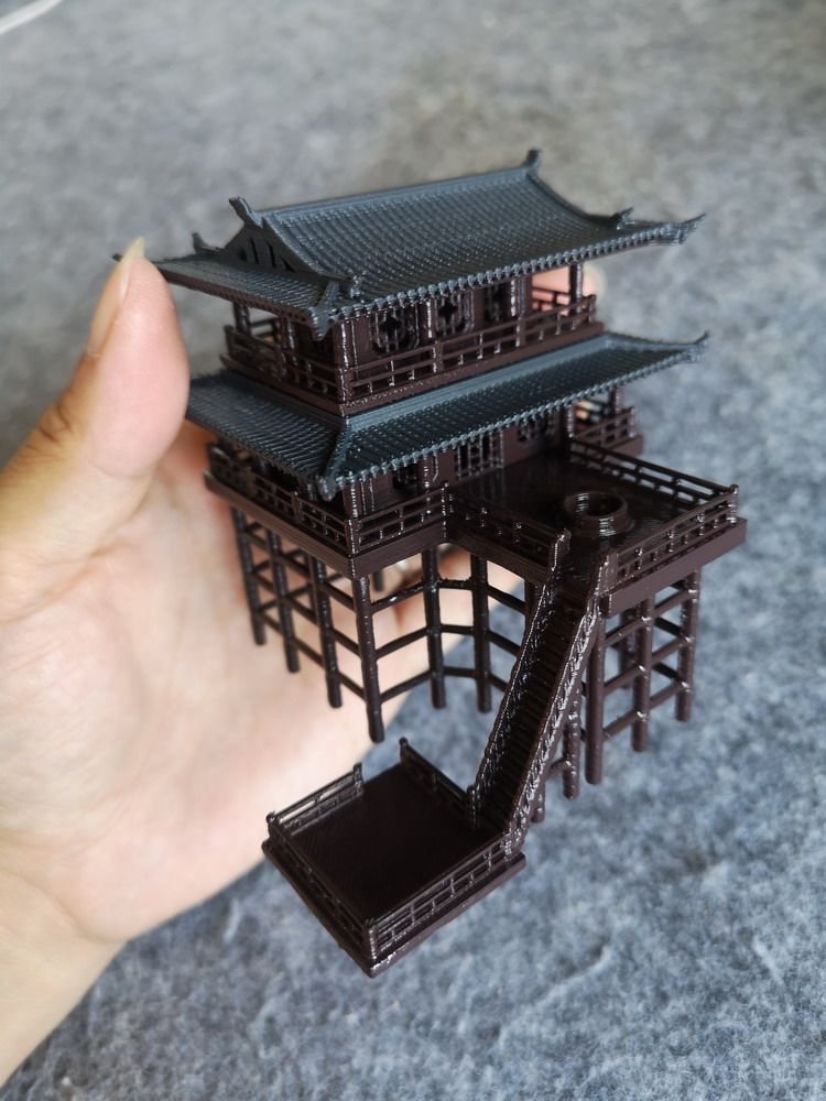 塑料模水陆鱼缸一套古楼双层模型塑料书房古建造景