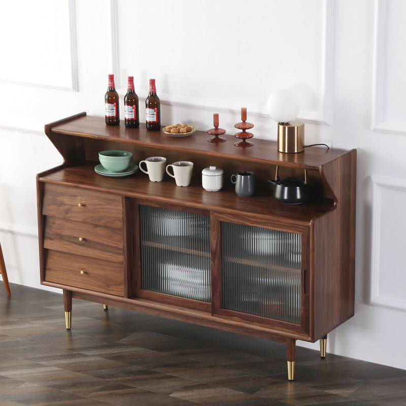胡桃餐边柜现代简约北欧日式餐厅轻奢实木酒柜置物架餐边柜