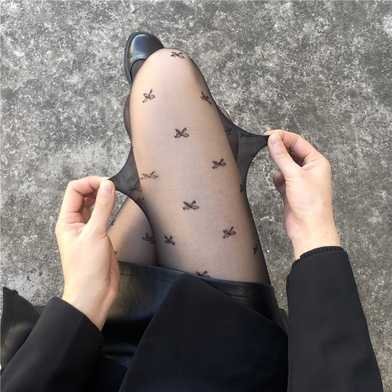 黑色丝袜女防勾丝网红蝴蝶结性感jk秋冬款黑连裤袜