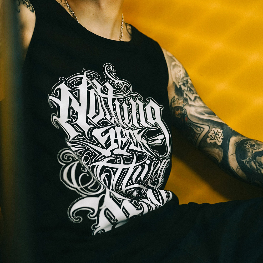 双头燕ekhlas纹身师will奇卡诺花体字美式运动男背心青年潮牌汗衫