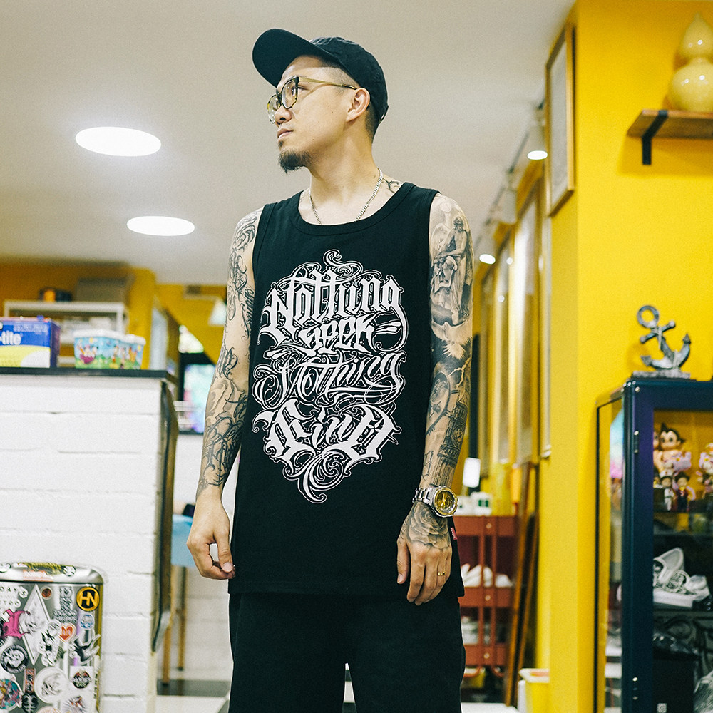 双头燕ekhlas纹身师will奇卡诺花体字美式运动男背心青年潮牌汗衫