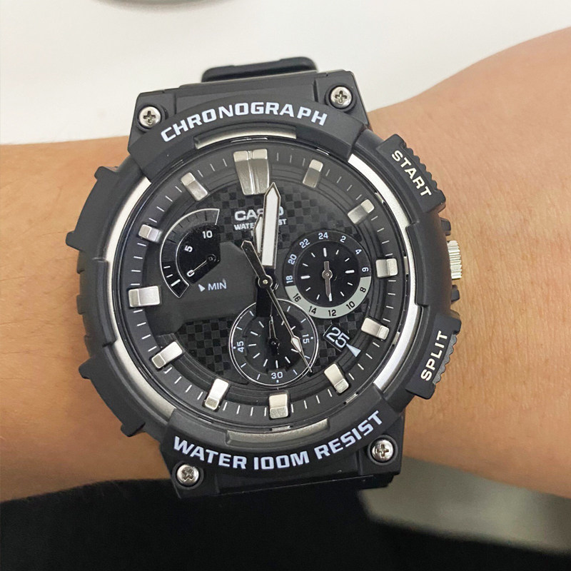 casio卡西欧黑金三眼多功能防水mcw200h9a1a2a运动风男表110h