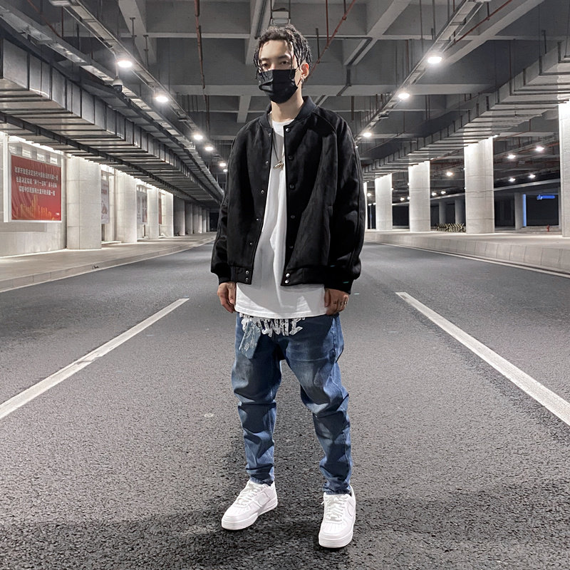 kissnate高街嘻哈ins秋冬麂皮绒纯色宽松棒球服夹克fog男女款外套