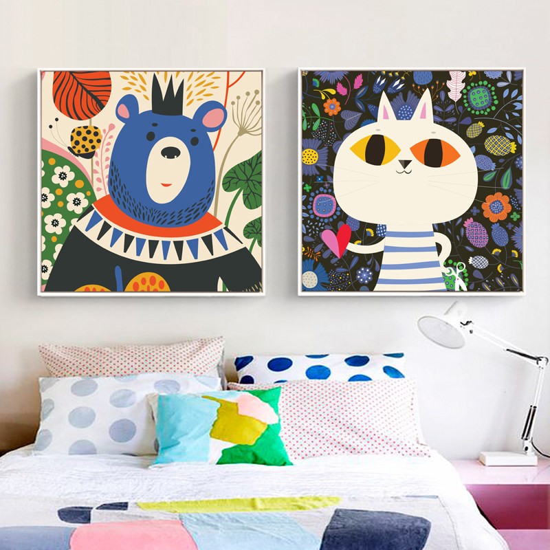 萌物乐游 现代可爱清新卡通儿童房装饰画卧室童趣挂画西狐饰画c12