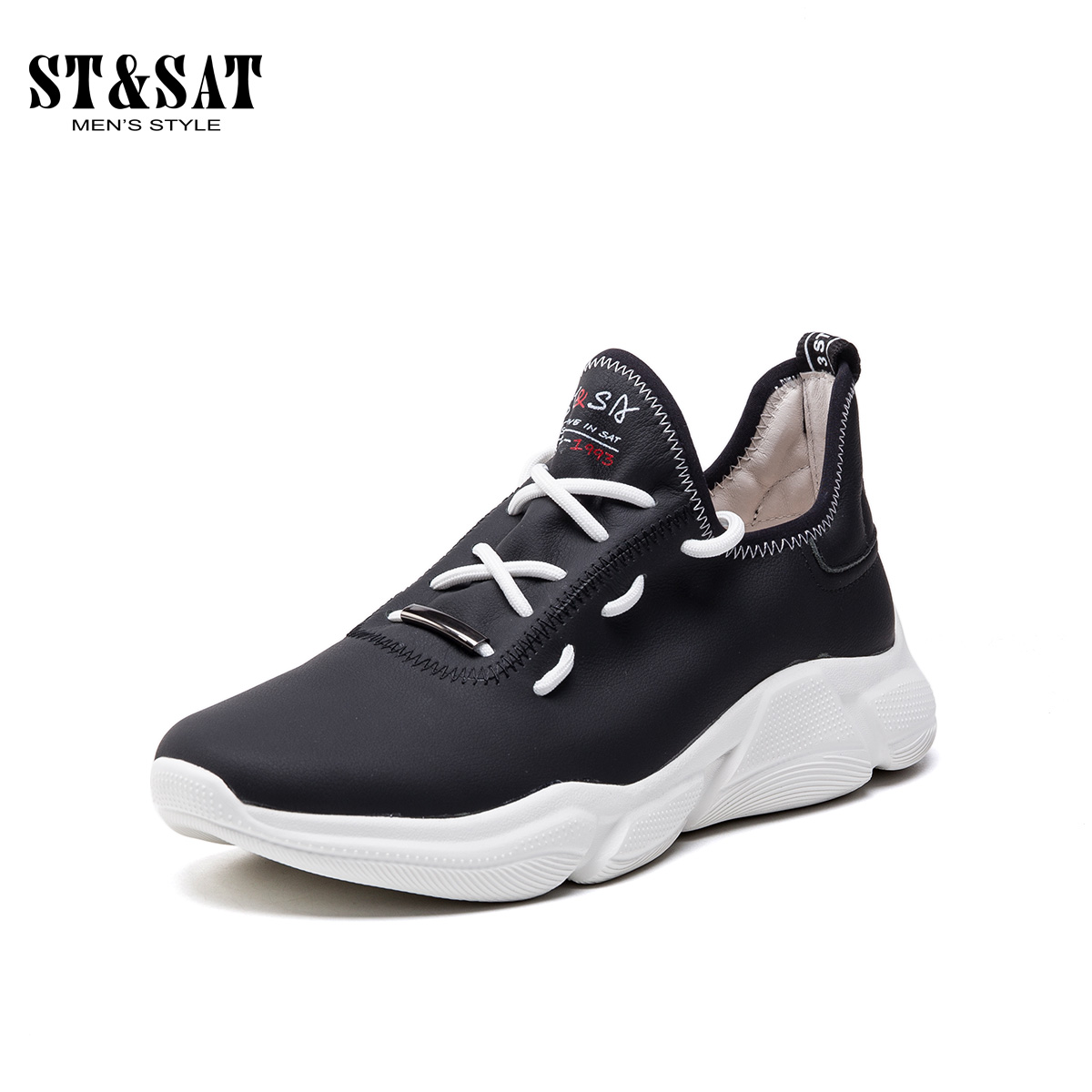 st&sat/星期六2019春季新款小白鞋休闲系带男鞋运动鞋ss91123930