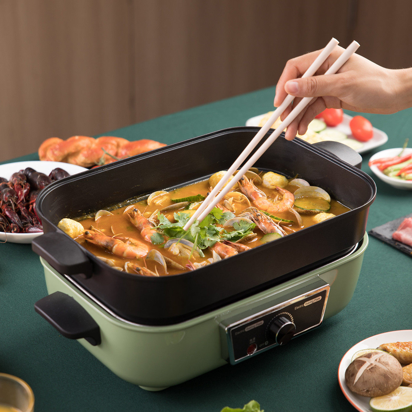 多功能料理锅涮烤电烧烤烤肉锅炉网红一体家用火锅