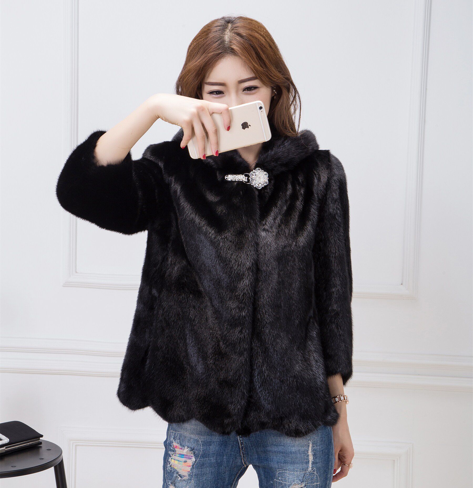 中长貂女女款水貂皮草正品原装整貂大衣邮长款皮草