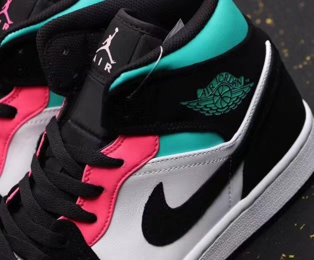 airjordan1mid黑白白粉绿拼色aj1新南海岸男中运动休闲鞋