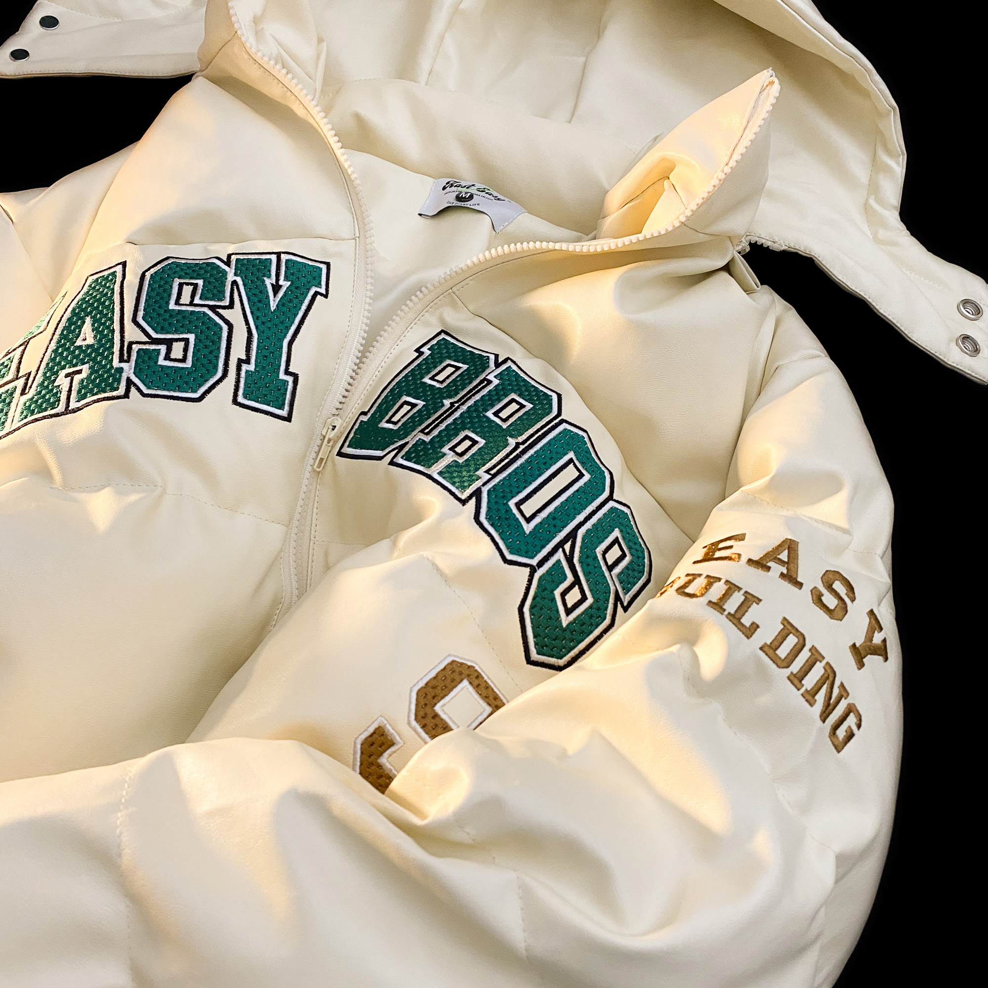 Neresum美式复古潮牌棉衣女2021秋冬款小众设计感PU皮派克服外套