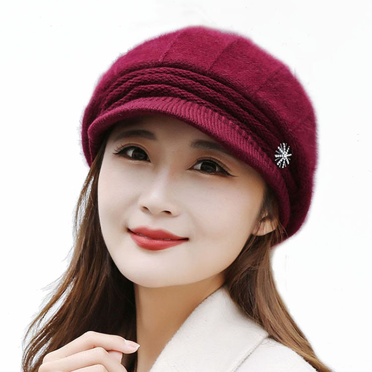 女帽秋冬季韩版时尚提花加绒加厚针织毛线保暖帽子