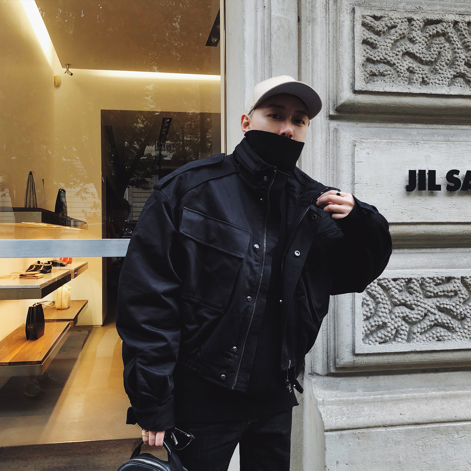 大花小花男装原创定制 冬新款 黑色短款夹棉外套 工装棉衣