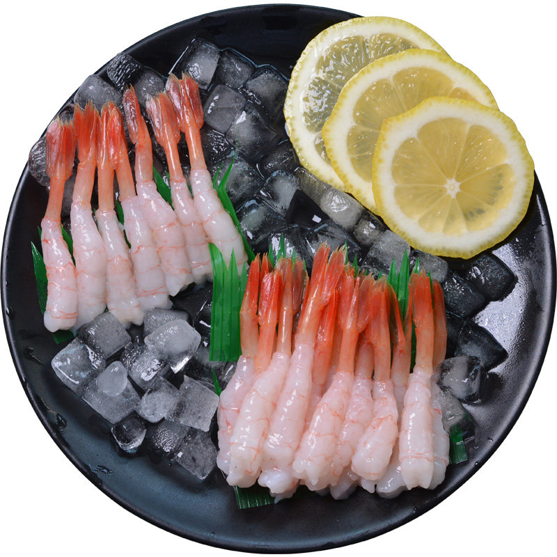 甜虾北极刺身冰鲜日本寿司料理去头去壳新鲜冻虾