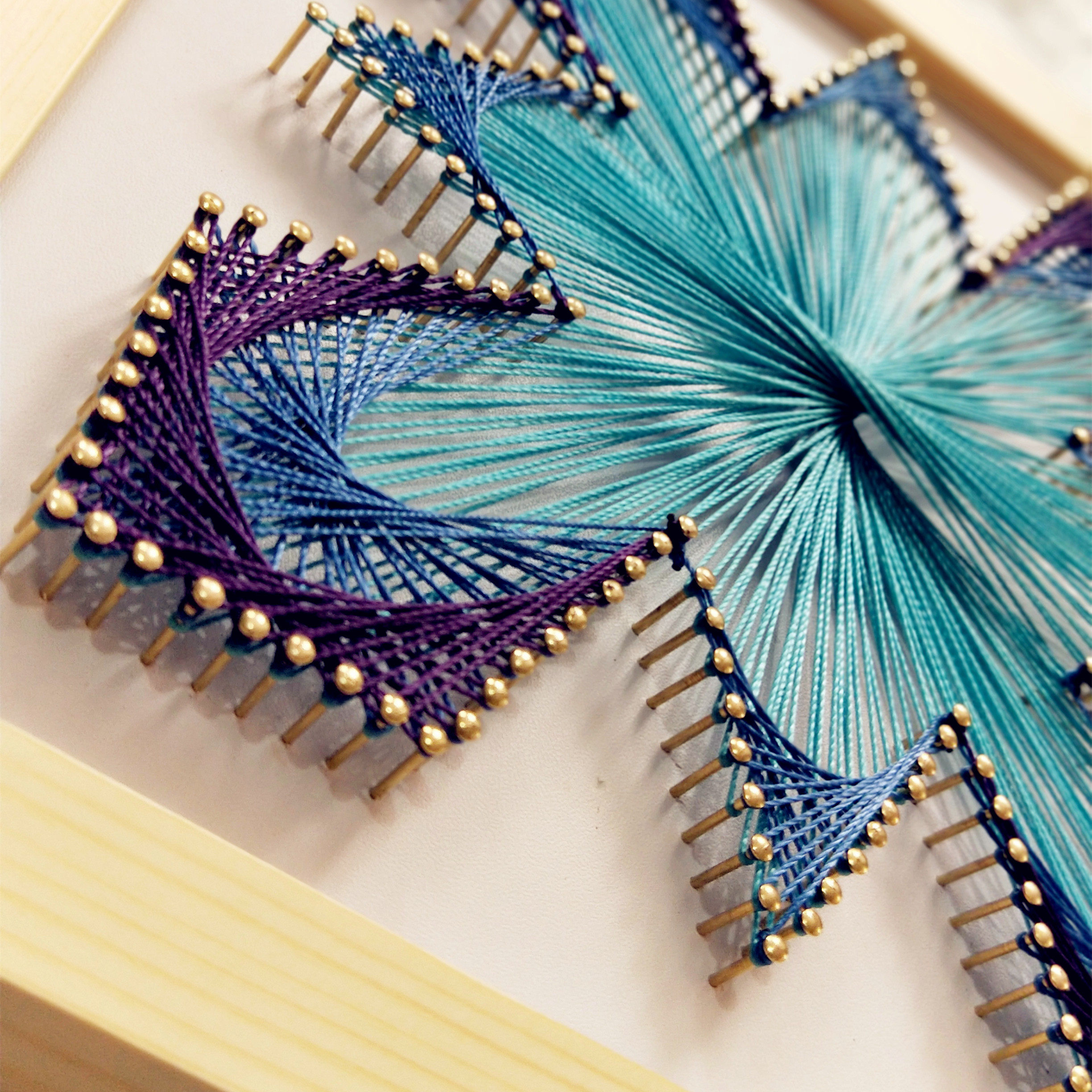 蓝色冰花装饰纱线钉子毛线绕线画装饰画创意手工diy