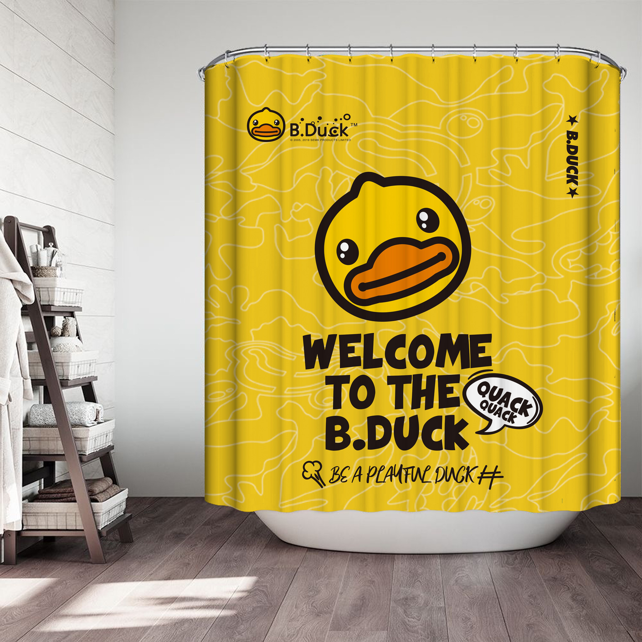 bduck小黄鸭浴室防水防霉涤纶布卫生间磁性浴帘窗帘隔断门帘拉帘