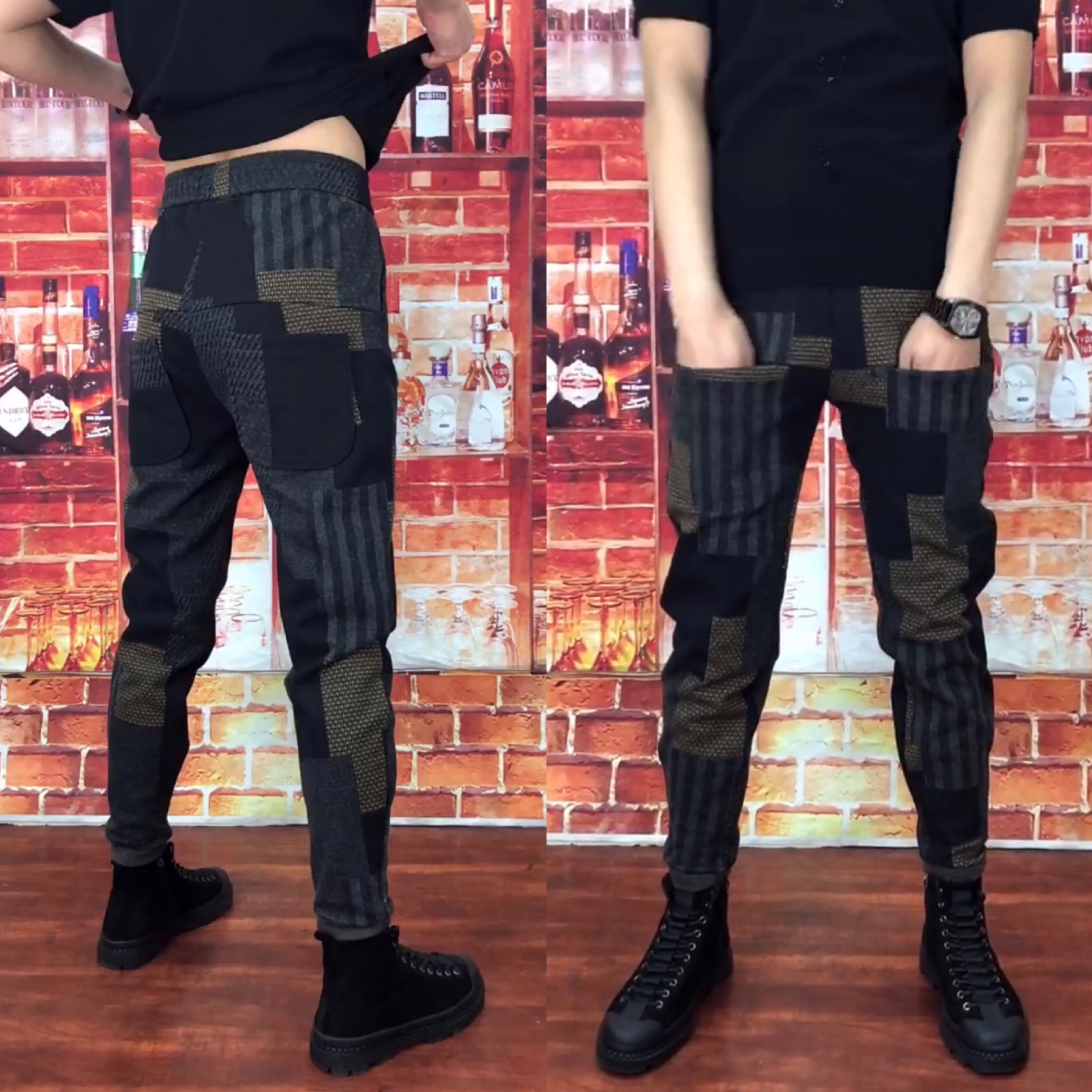 2055修身休闲裤男韩版潮流帅气格子裤男士2022小脚裤卫裤潮裤男装