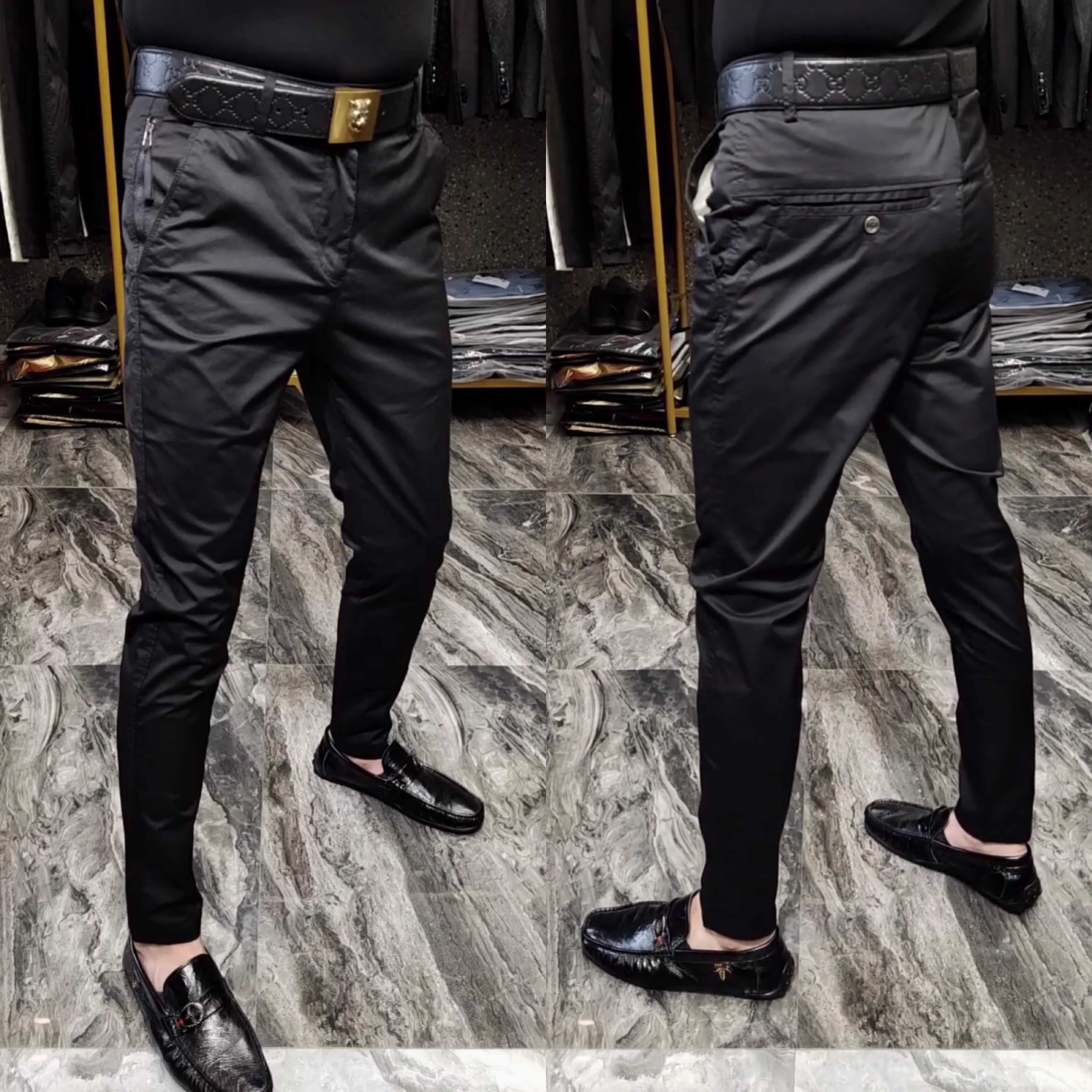 7826男士秋冬百搭直筒裤修身西裤黑色男裤弹力裤冬季商务休闲裤男