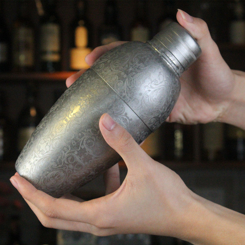 调酒酒壶不锈钢蚀刻摇壶新款美式酒器三段式雪克壶调酒器