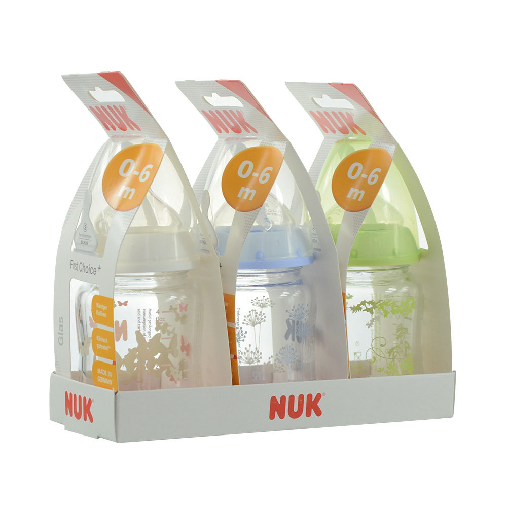 德国原装nuk奶瓶 婴儿宽口径玻璃奶瓶带新生儿宝宝防胀气奶嘴包邮