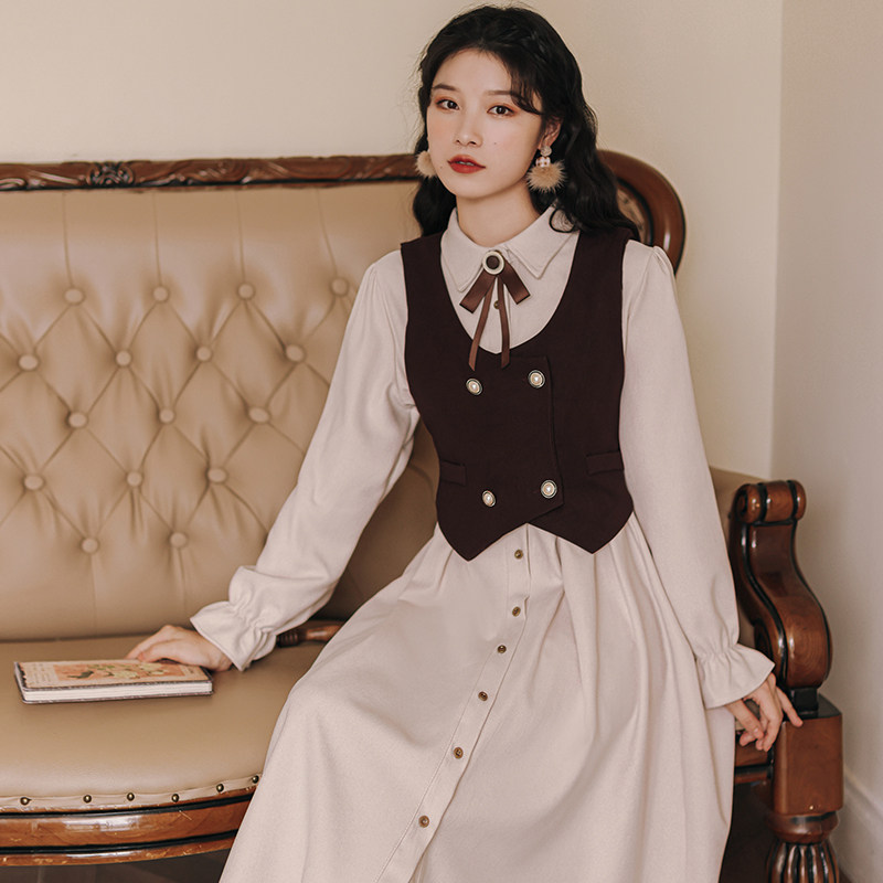 教资面试衣服女冬服装复古民国国风女装装小连衣裙