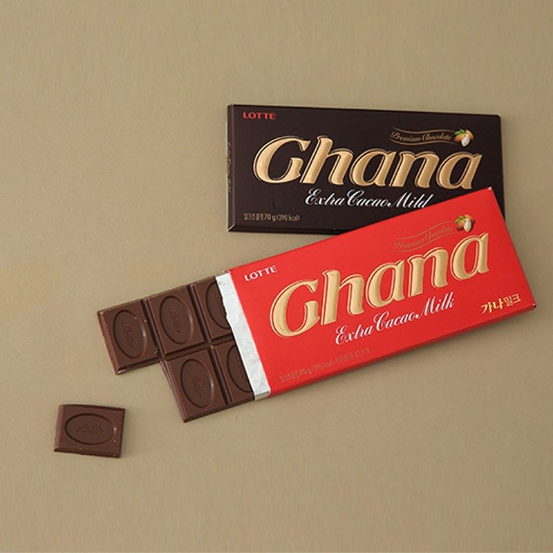 韩国零食食品lotte乐天加纳巧克力70g黑红ghana巧克力制品