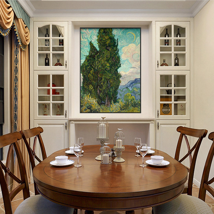 手绘书房油画名画玄关客厅欧式挂画轻奢梵高油画