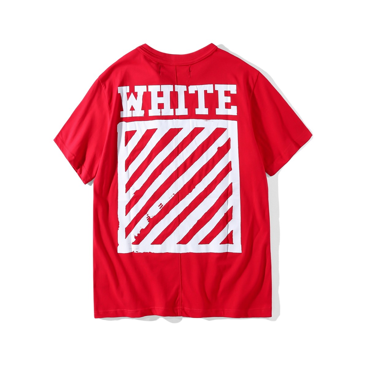 国潮off black 夏季涂鸦印花方框经典基础条纹宽松white短袖t恤