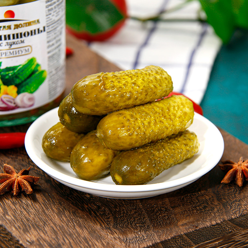 进口原装俄罗斯小酸黄瓜罐头汉堡三明治搭配美味腌制