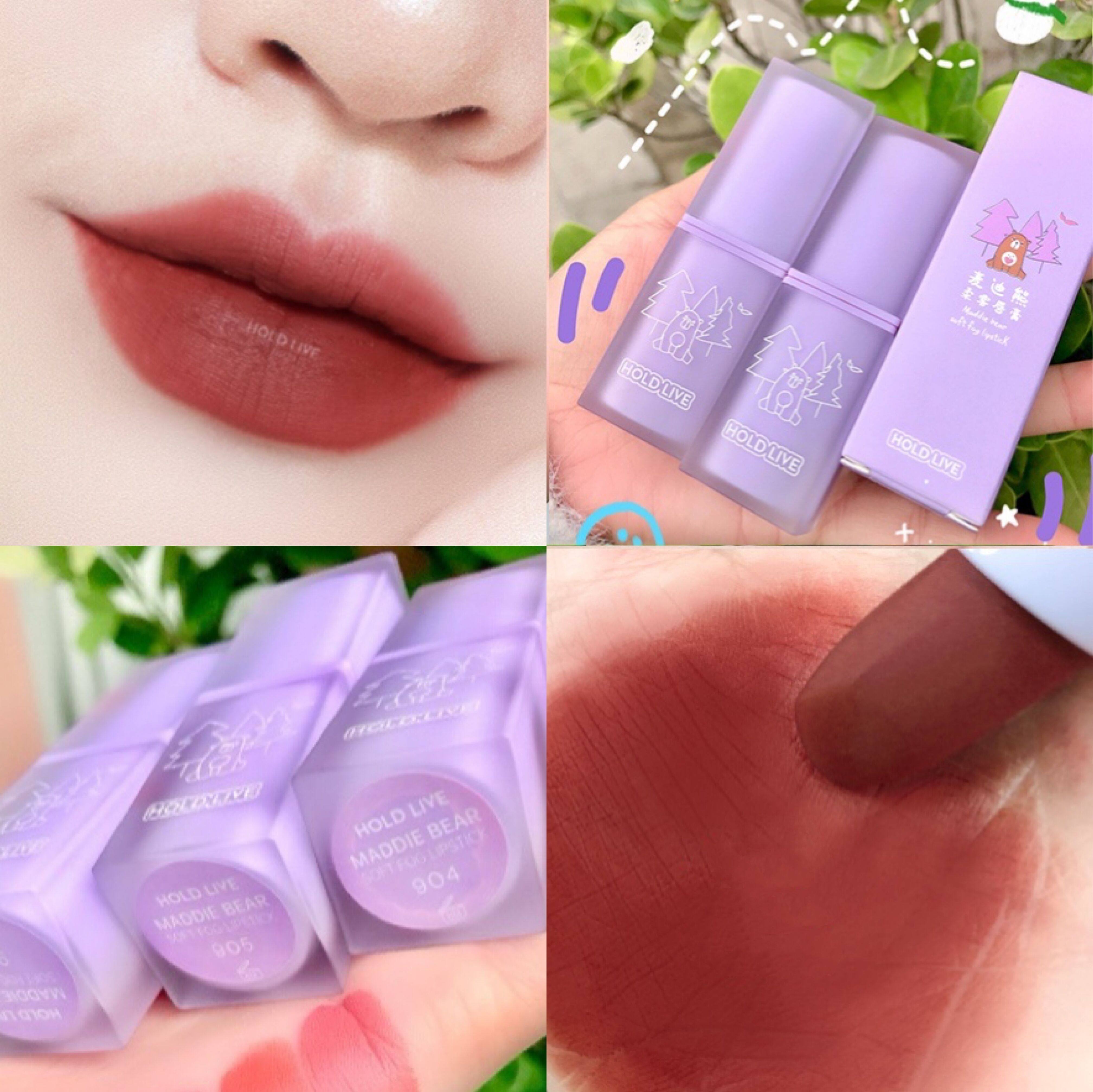 holdlive麦迪熊柔雾唇膏暖茶红棕肉桂葡萄雾面唇膏