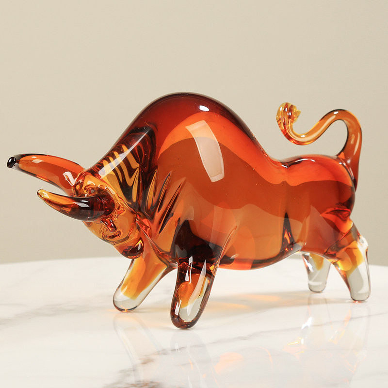 轻奢创意牛气冲天琉璃摆件客厅样板房桌面玄关摆件