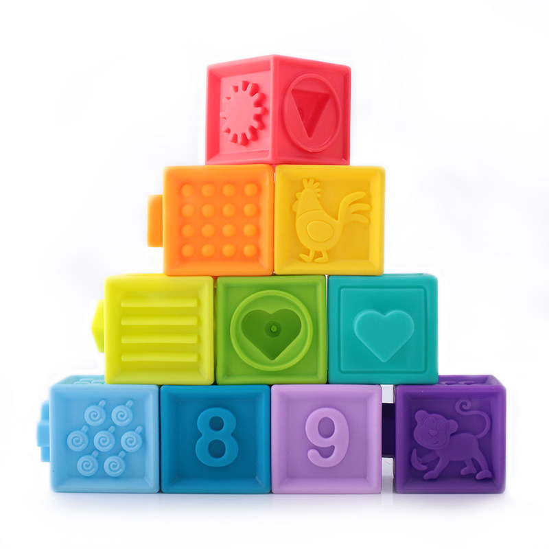 hape软胶大号软积木1 3宝宝婴幼儿感官数字形状配对可啃咬积木 - 爱购