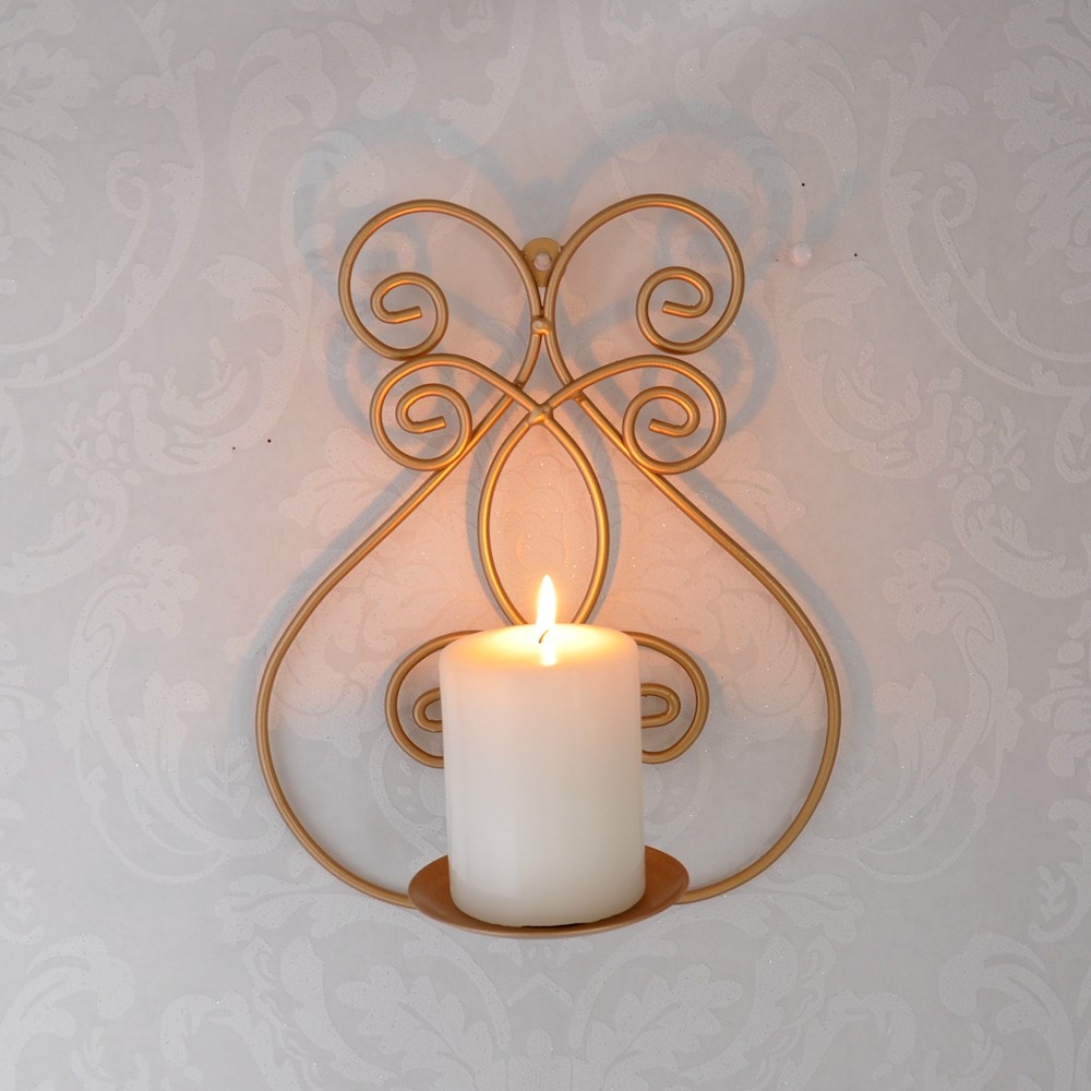 装饰烛台跨境热销欧式铁艺金色创意婚庆壁挂烛台