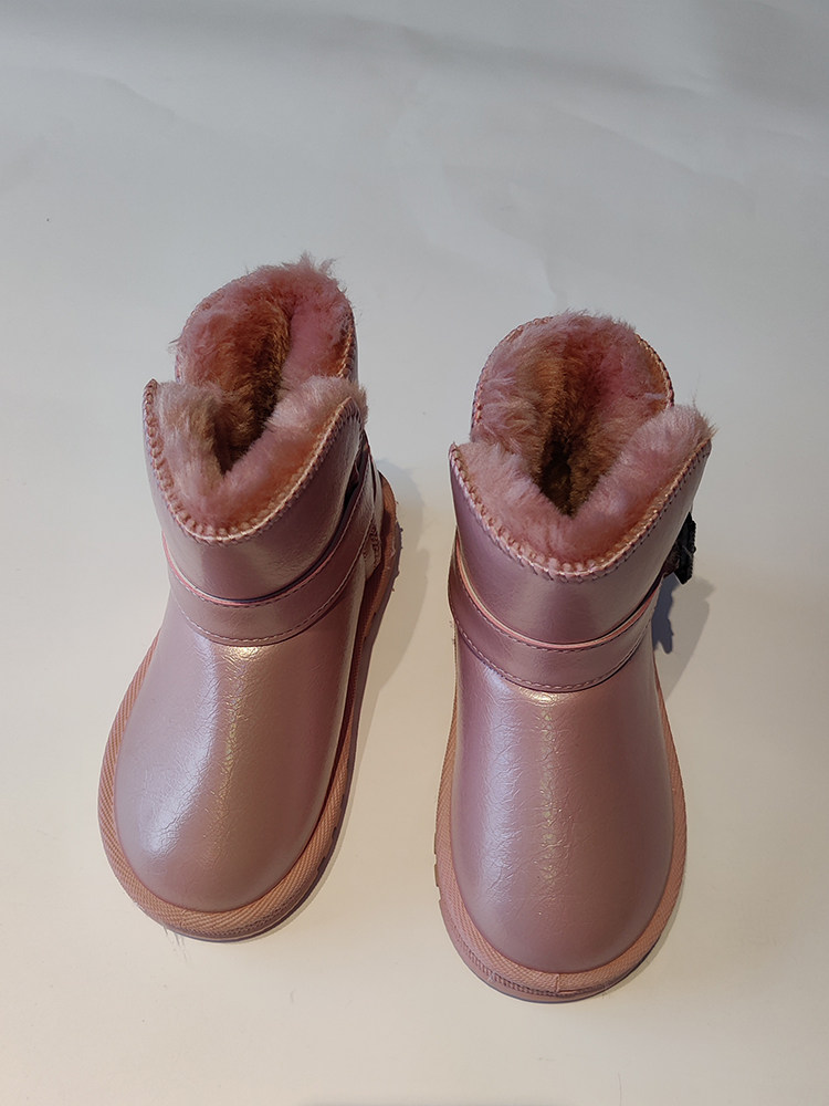 2201童棉鞋儿童雪地靴男童棉鞋女童短靴加绒防水防滑冬季粉色鞋子