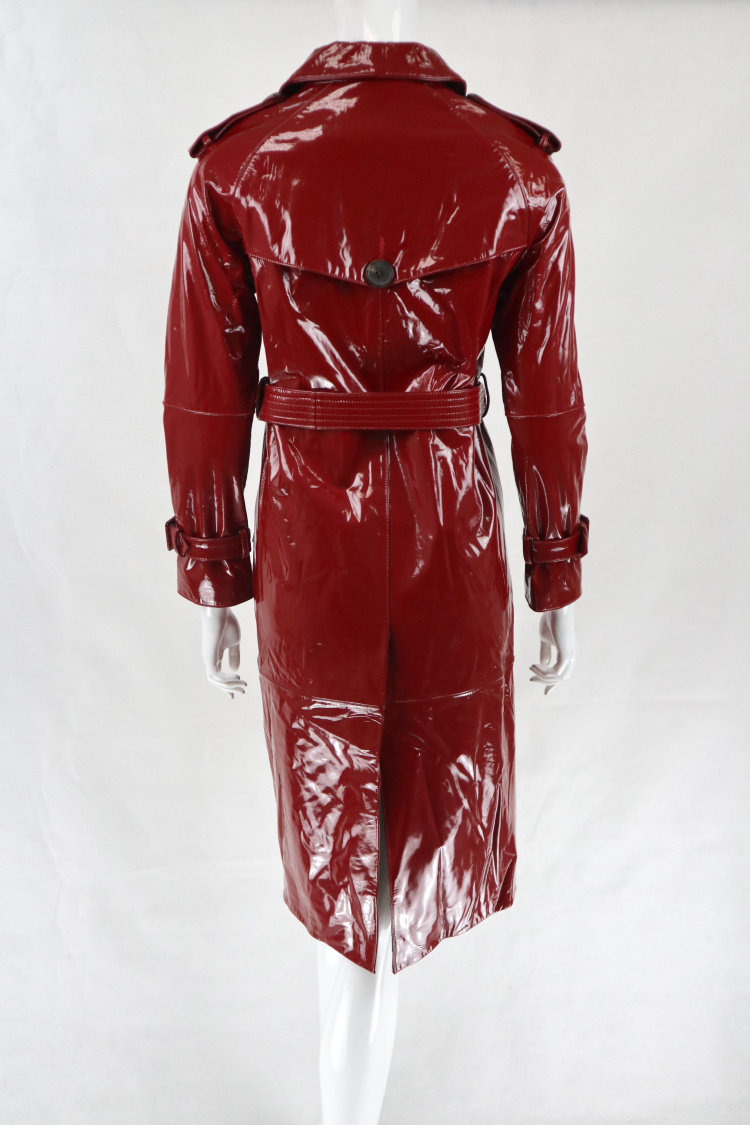 凯伦诗karenshen正品翻领双排扣女冬春羊皮衣漆皮皮衣皮衣