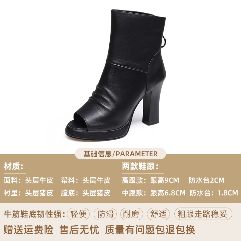 2021夏季新款鱼嘴凉鞋真皮高跟鱼嘴鞋防水台罗马短靴女鞋子潮靴子 - 图3