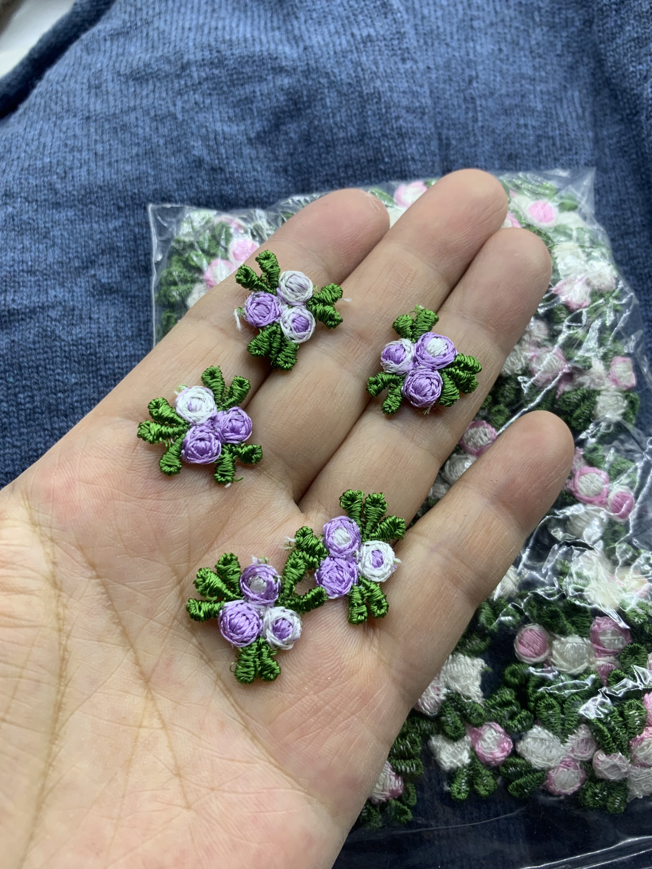 外单彩色丝线刺绣小花花朵花片diy手工衣服珠子