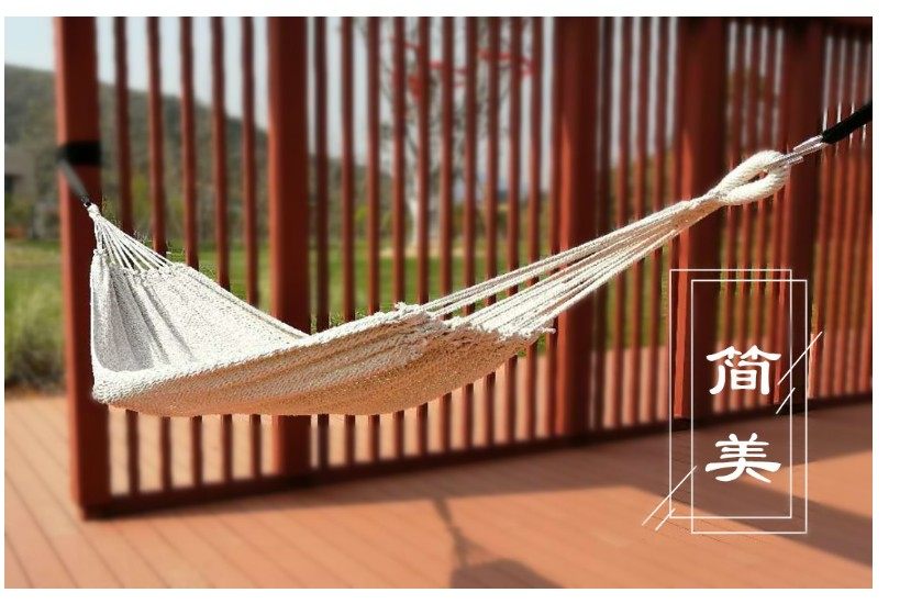 户外休闲波西米亚棉绳编织白色流苏吊床木棒室外吊床