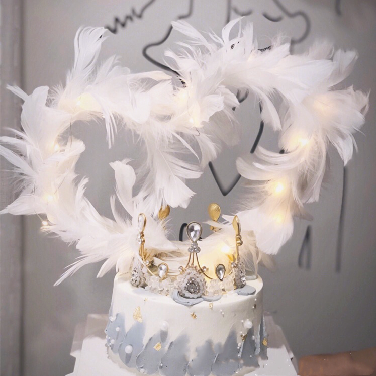 装饰网红红羽毛蛋糕创意唯美羽毛翅膀插件发光节日装扮用品