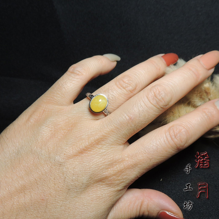成品s925天然优化蜜蜡琥珀戒指女士女款手工手饰