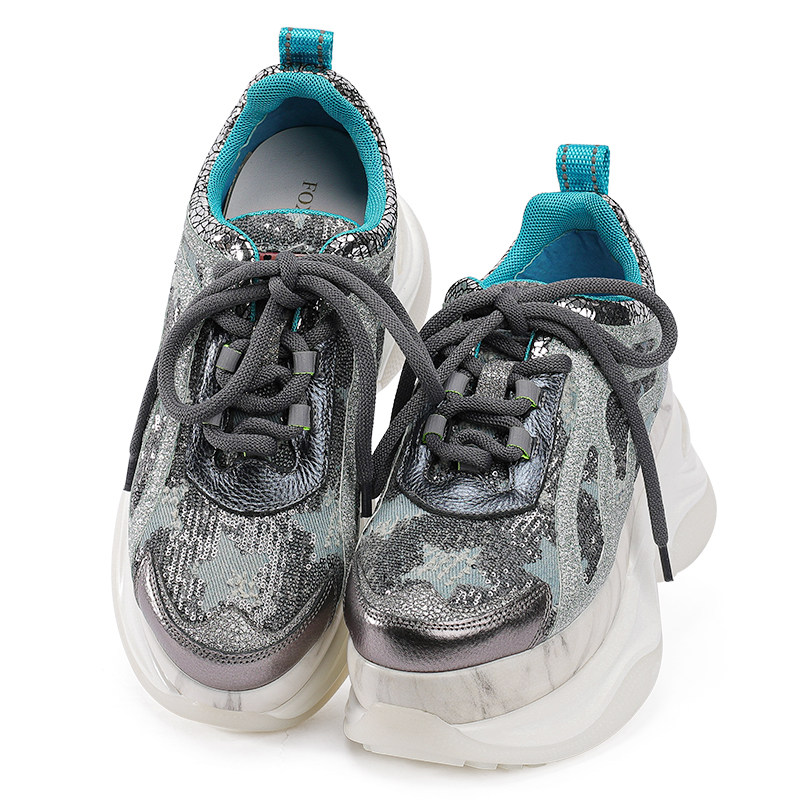 foxychic真皮老爹鞋女复古2020新款亮片松糕时尚休闲鞋