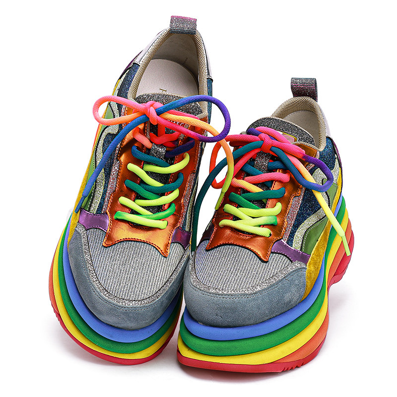 foxychic彩色老爹鞋女潮牌2020新款撞色真皮时尚休闲鞋