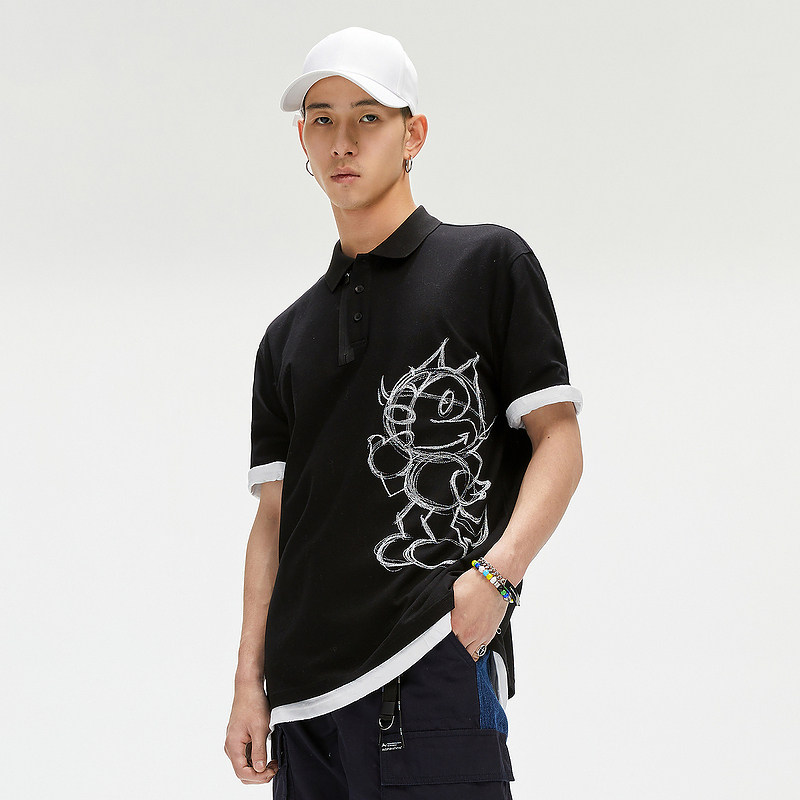 gxg男装菲力联名黑色时尚休闲印花pologc124546dpolo衫